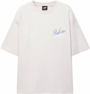 Pull&Bear Tričko 'STWD STREET SCHOOL'  svetlosivá / fialová / biela