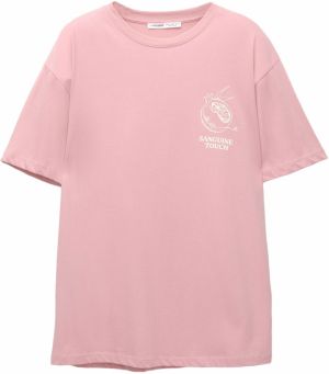 Pull&Bear Tričko  ružová / šedobiela