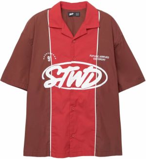 Pull&Bear Košeľa 'STWD'  červená / tmavočervená / biela