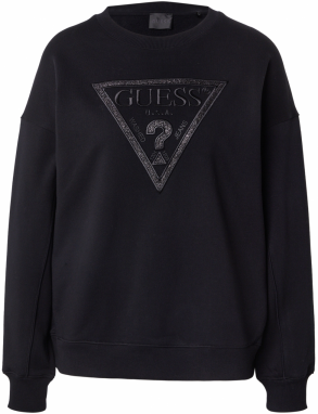 GUESS Mikina 'TRIANGLE GLITTER'  čierna / strieborná