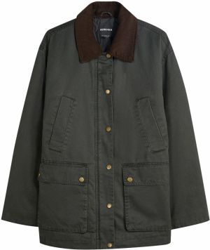 Bershka Prechodná bunda  tmavohnedá / tmavozelená