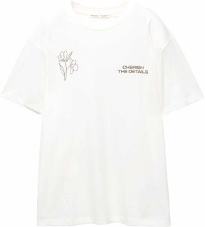 Pull&Bear Tričko  farby bahna / biela