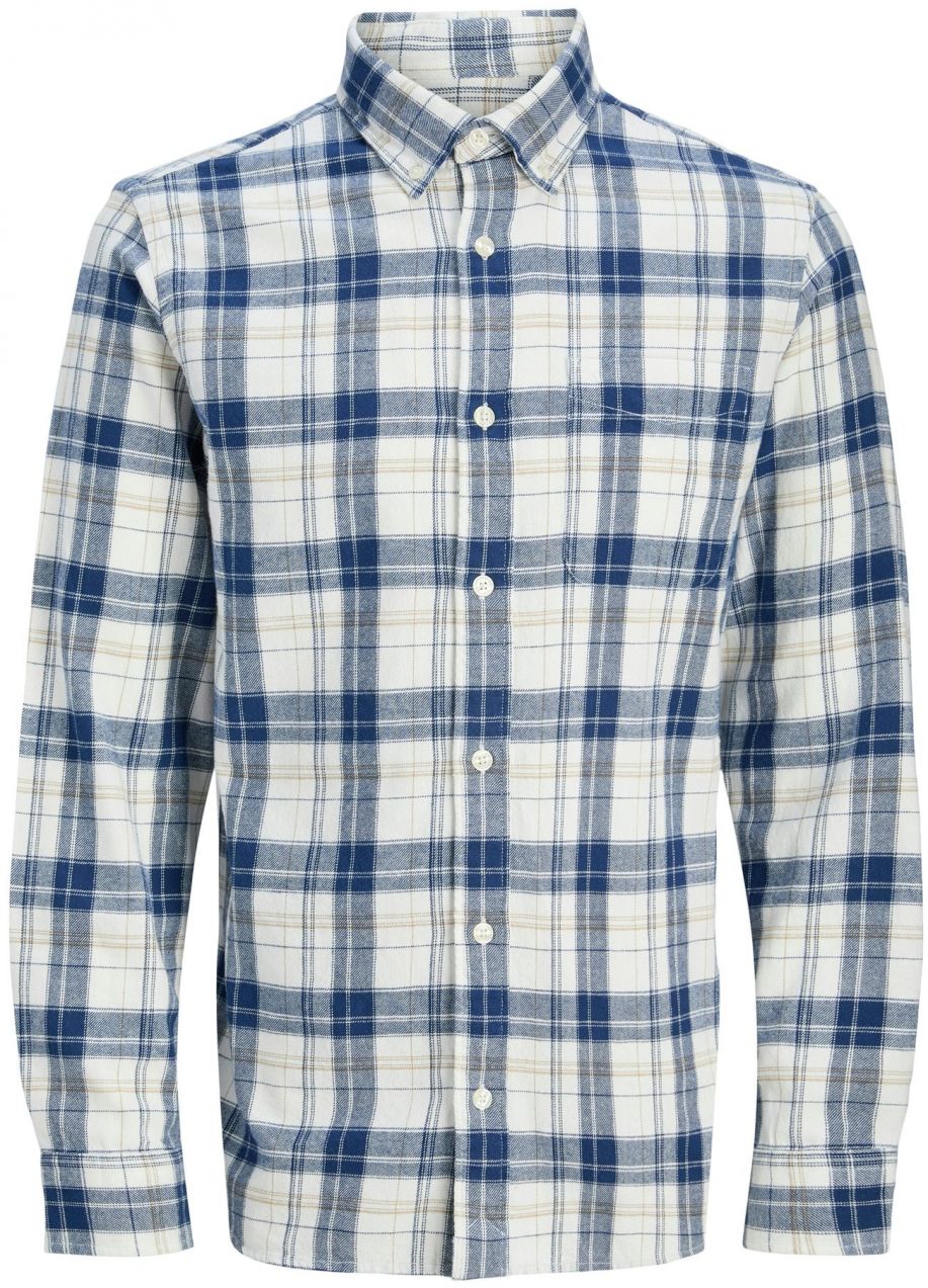 JACK & JONES Košeľa 'JPRBlubrook'  piesková / námornícka modrá / biela