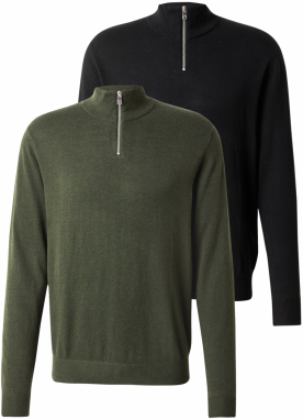 JACK & JONES Sveter 'JJEEMIL'  olivová / čierna