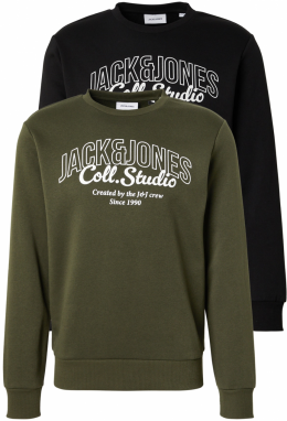 JACK & JONES Mikina 'JJMAKOTO'  kaki / čierna / biela