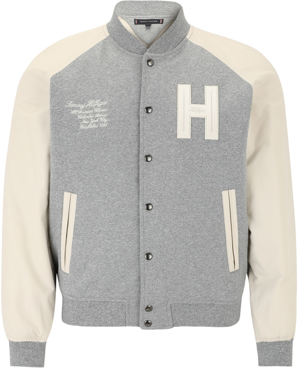 TOMMY HILFIGER Prechodná bunda 'VARSITY'  krémová / sivá melírovaná / biela
