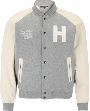 TOMMY HILFIGER Prechodná bunda 'VARSITY'  krémová / sivá melírovaná / biela