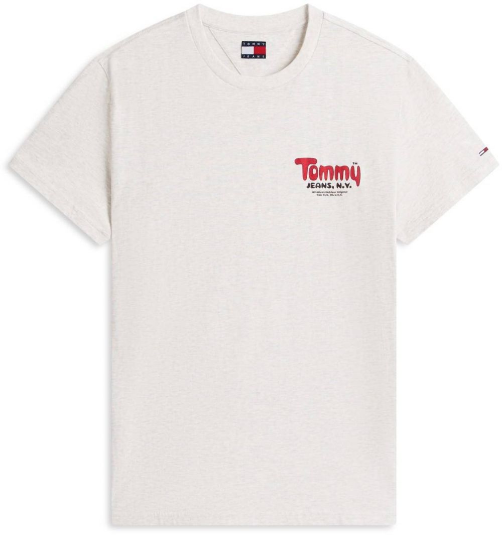 Tommy Jeans Tričko  svetlosivá / červená / čierna