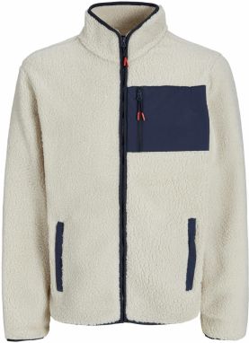 JACK & JONES Flisová bunda 'JJThatcher'  krémová / námornícka modrá