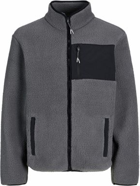 JACK & JONES Flisová bunda 'JJTHatcher'  sivá / čierna