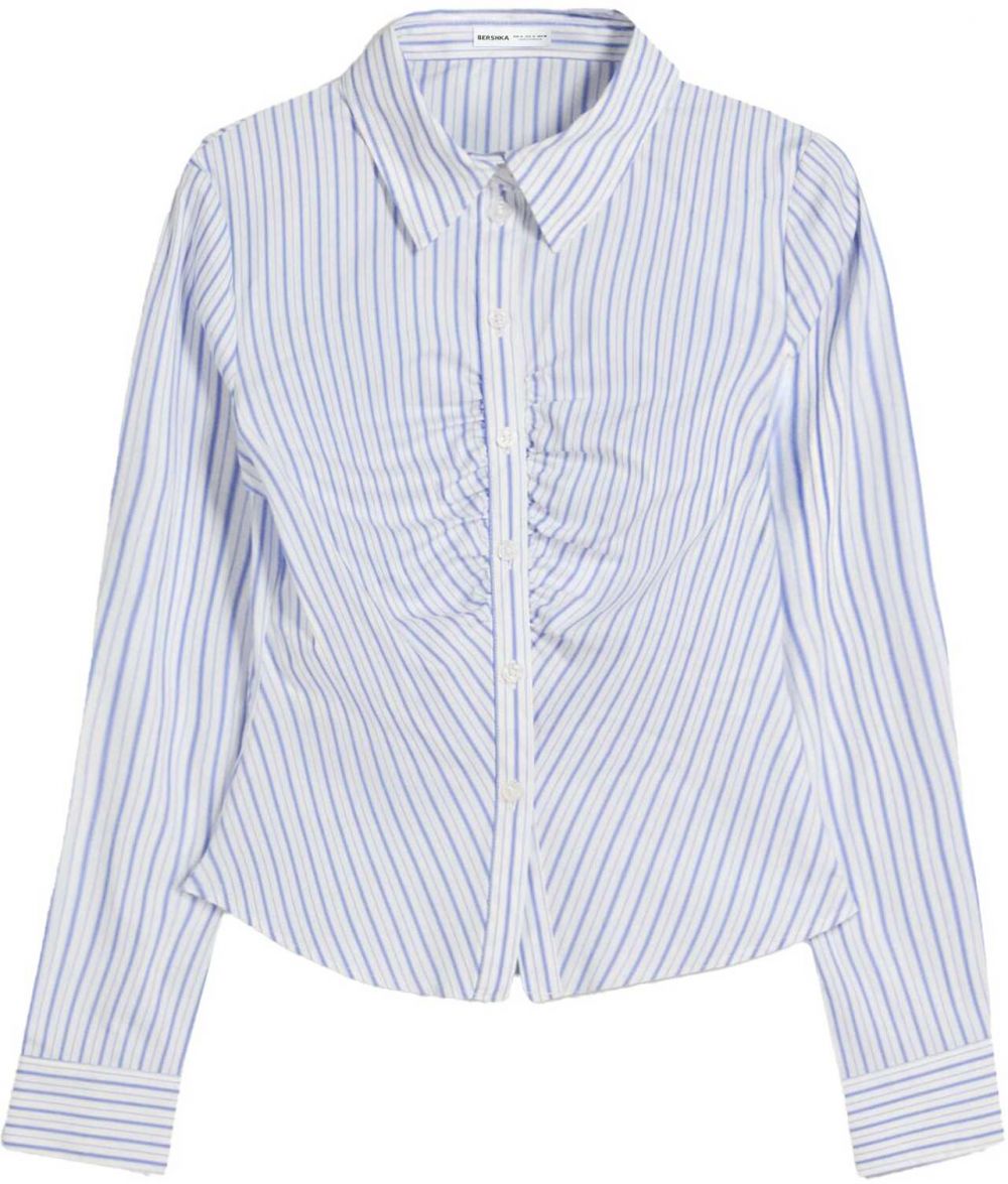 Bershka Blúzka  kráľovská modrá / svetlosivá / biela