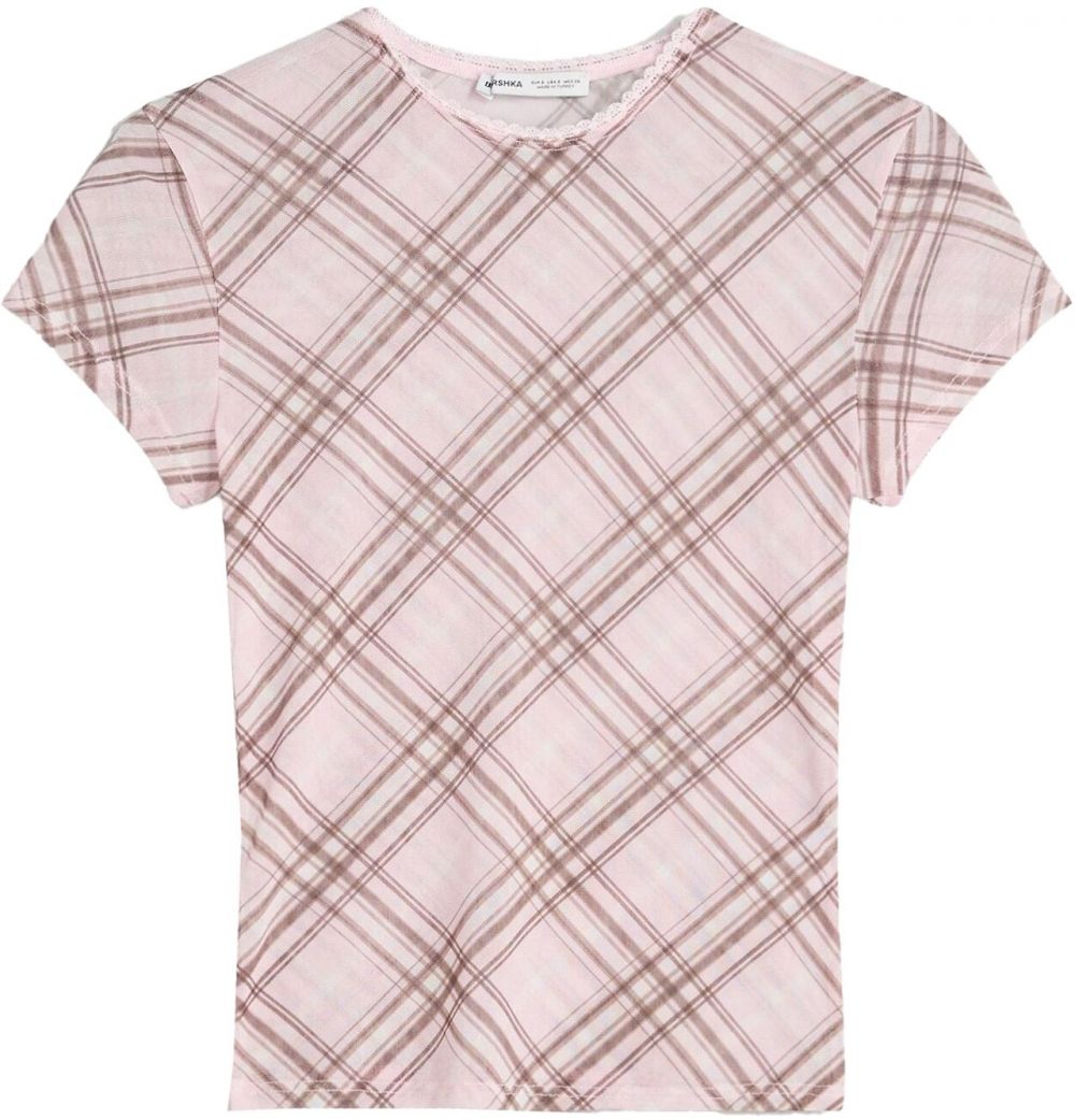 Bershka Tričko  hnedá / rosé / púdrová