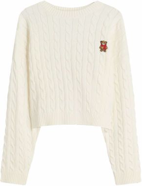 Bershka Sveter  nebielená / karamelová / červená