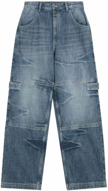 Bershka Džínsy  modrá denim / biela
