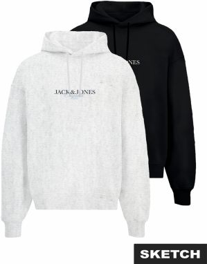 JACK & JONES Mikina 'JORBILLYBURG'  sivá melírovaná / čierna