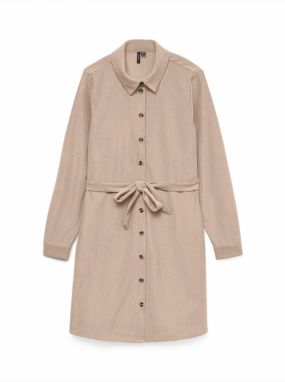 VERO MODA Košeľové šaty 'VMELLY'  svetlobéžová / tmavobéžová