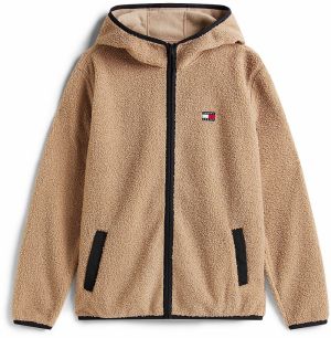 Tommy Jeans Flisová bunda  béžová / červená / čierna / biela