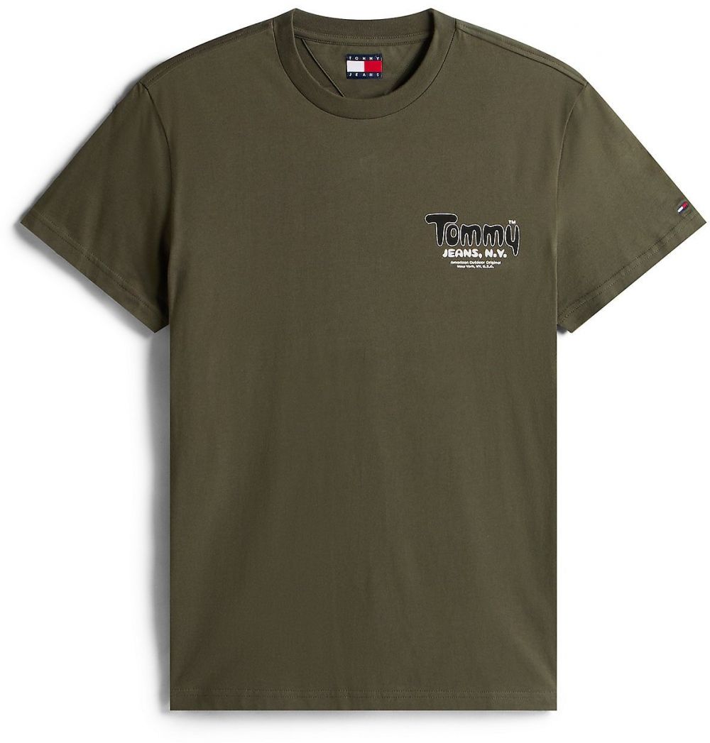 Tommy Jeans Tričko  olivová / čierna / biela