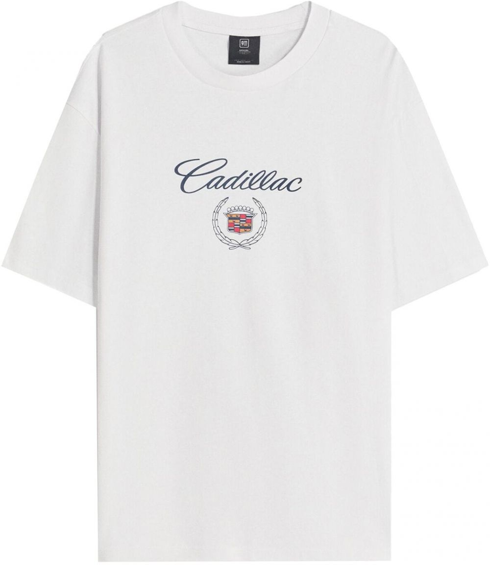 Bershka Tričko 'CADILLAC'  azúrová / tmavomodrá / zlatá žltá / biela