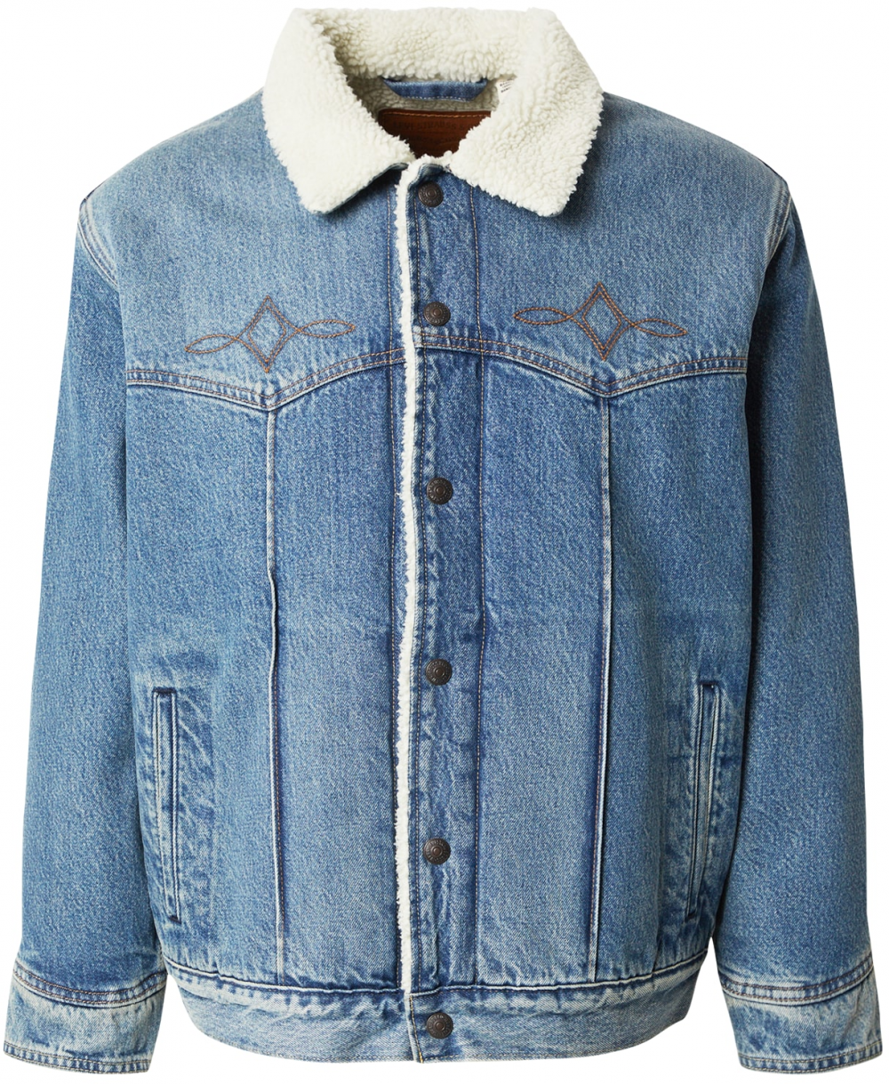 LEVI'S ® Prechodná bunda 'Western Sherpa Trucker Jacket'  modrá denim / prírodná biela