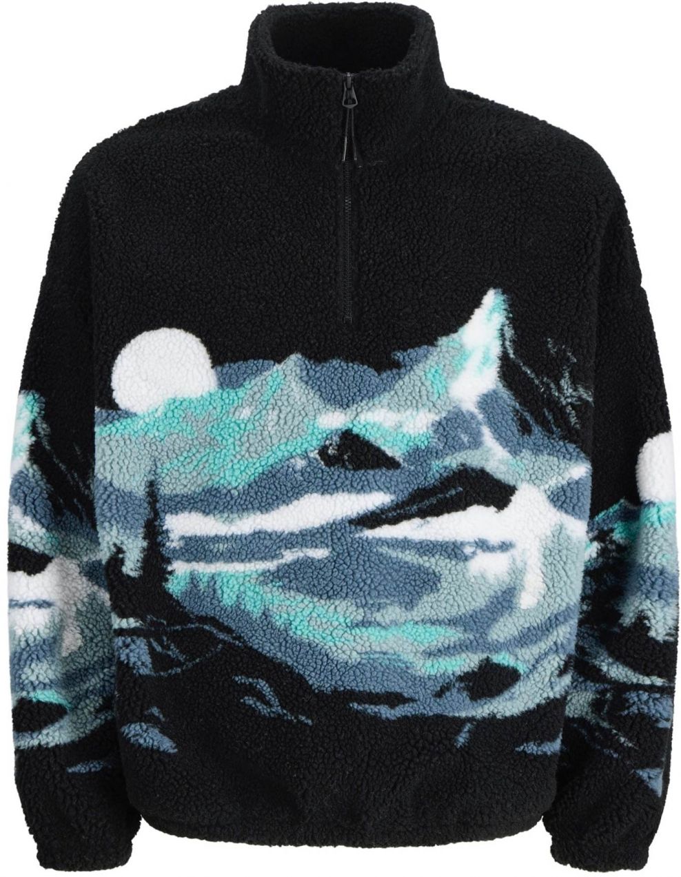 JACK & JONES Sveter 'JORBEAR MOUNTAIN'  tyrkysová / modrosivá / čierna / biela