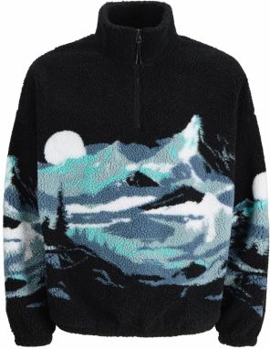 JACK & JONES Sveter 'JORBEAR MOUNTAIN'  tyrkysová / modrosivá / čierna / biela