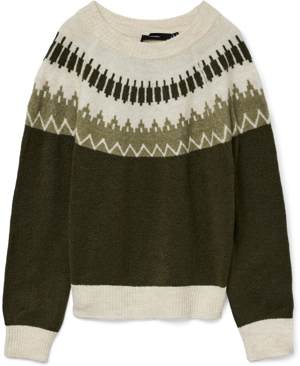 VERO MODA Sveter 'VMSIMONE'  krémová / olivová / tmavozelená