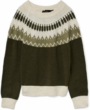 VERO MODA Sveter 'VMSIMONE'  krémová / olivová / tmavozelená
