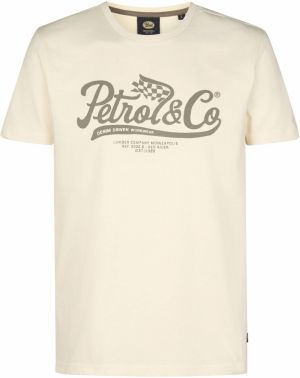 Petrol Industries Tričko  tmavohnedá / biela ako vlna