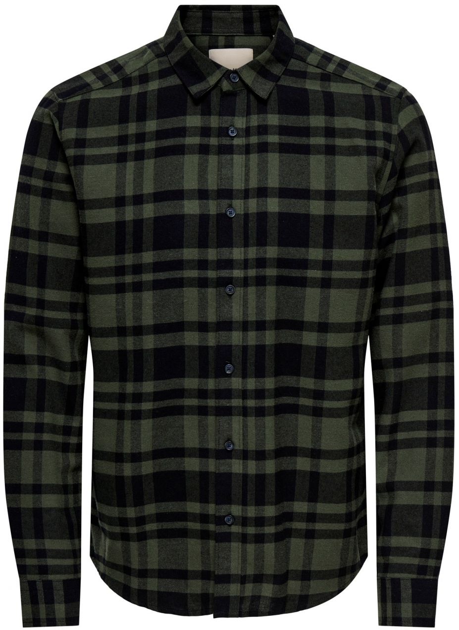 Only & Sons Košeľa 'ONSGUDMUND'  olivová / čierna