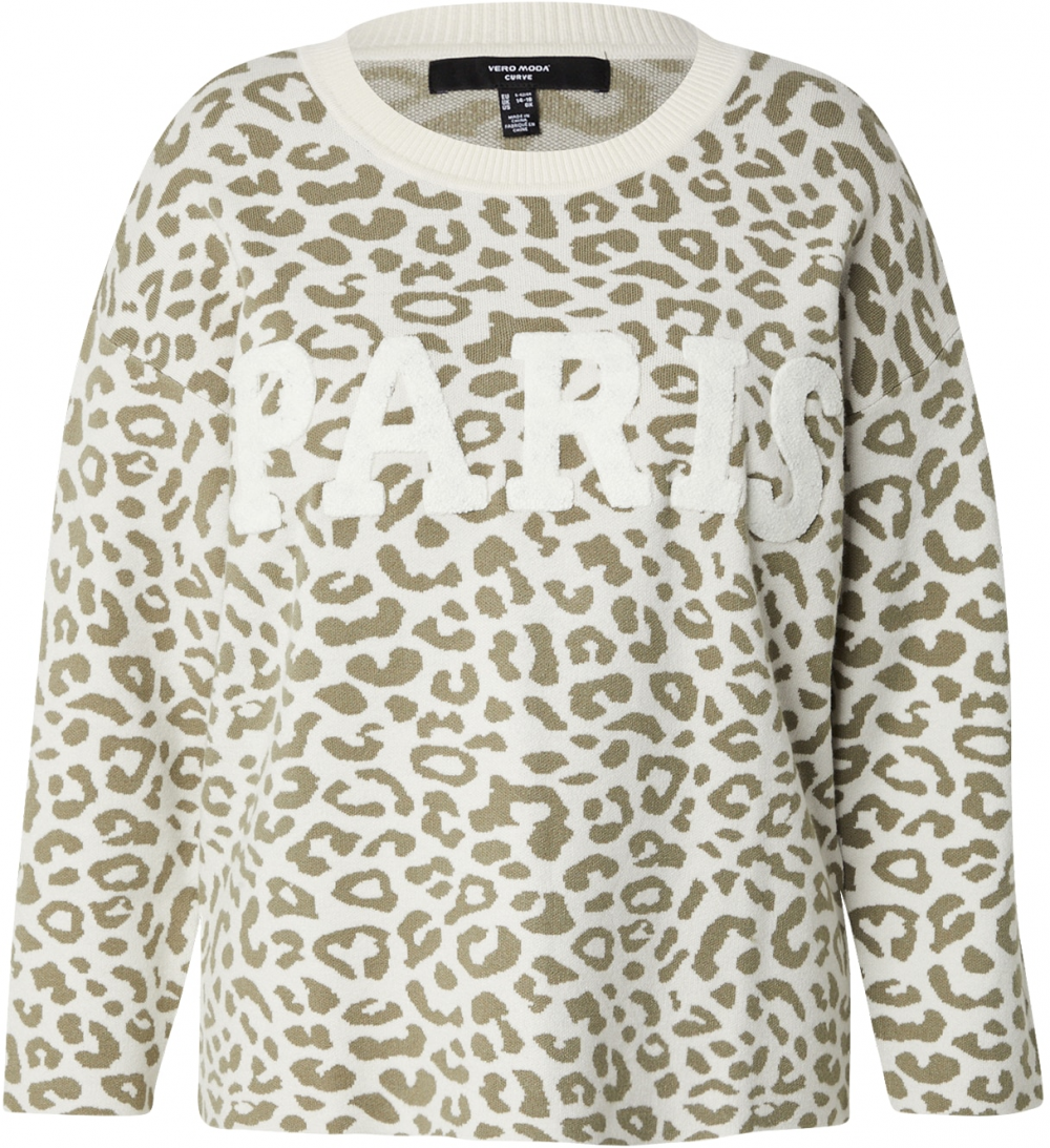Vero Moda Curve Sveter ''VMCTRES BIEN'  olivová / biela ako vlna
