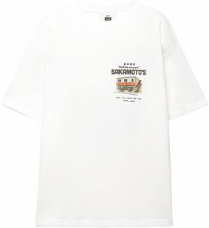 Pull&Bear Tričko 'SAKAMOTO'  zelená / oranžová / čierna / biela