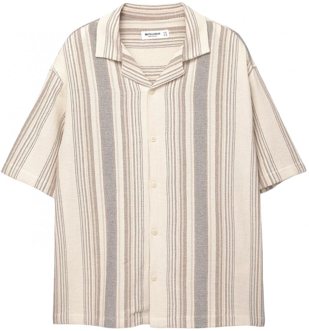 Pull&Bear Košeľa  béžová / tmavobéžová / dymovo modrá / hnedá