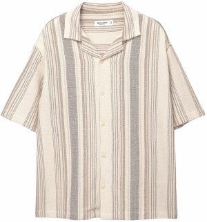Pull&Bear Košeľa  béžová / tmavobéžová / dymovo modrá / hnedá