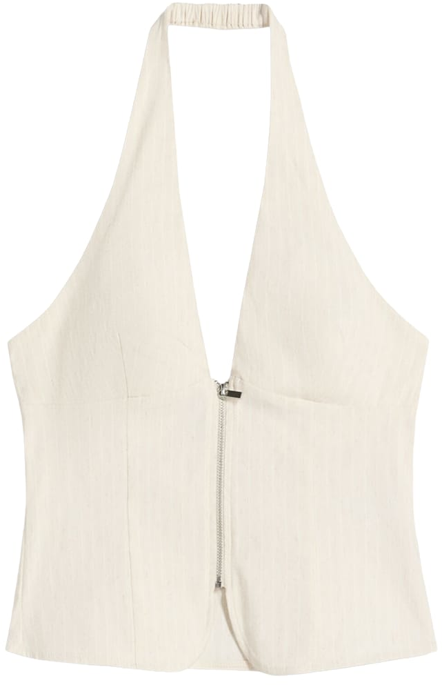 Bershka Top  piesková / biela