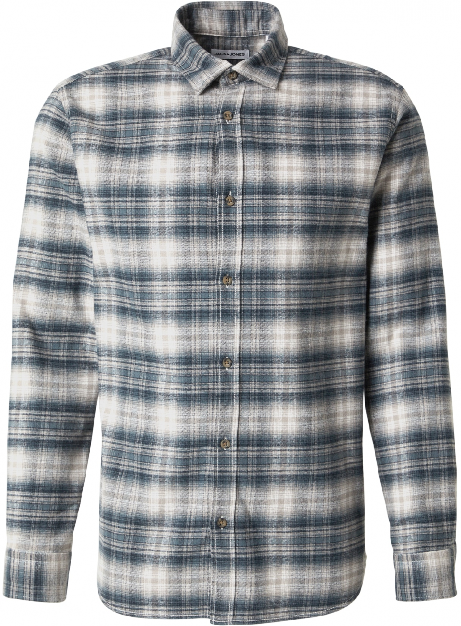 JACK & JONES Košeľa 'JJJOSHUA'  piesková / námornícka modrá / biela