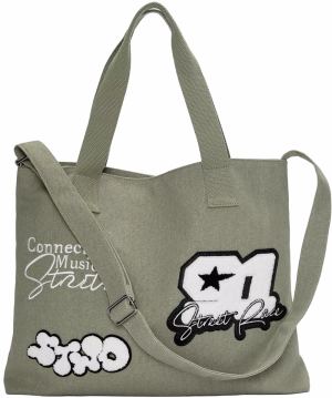 Pull&Bear Shopper  pastelovo zelená / čierna / biela