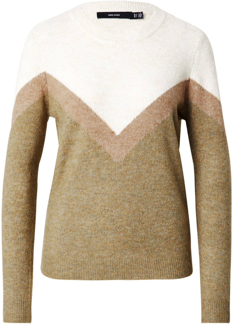 VERO MODA Sveter 'VMPLAZA'  béžová / olivová / biela