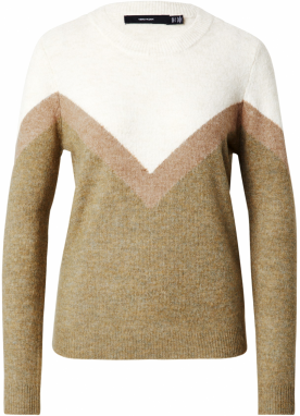 VERO MODA Sveter 'VMPLAZA'  béžová / olivová / biela