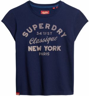 Superdry Tričko  námornícka modrá / zlatá / sivobéžová