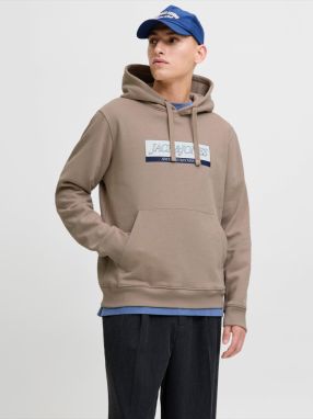 JACK & JONES Mikina 'JORINWOOD'  námornícka modrá / svetlohnedá / biela