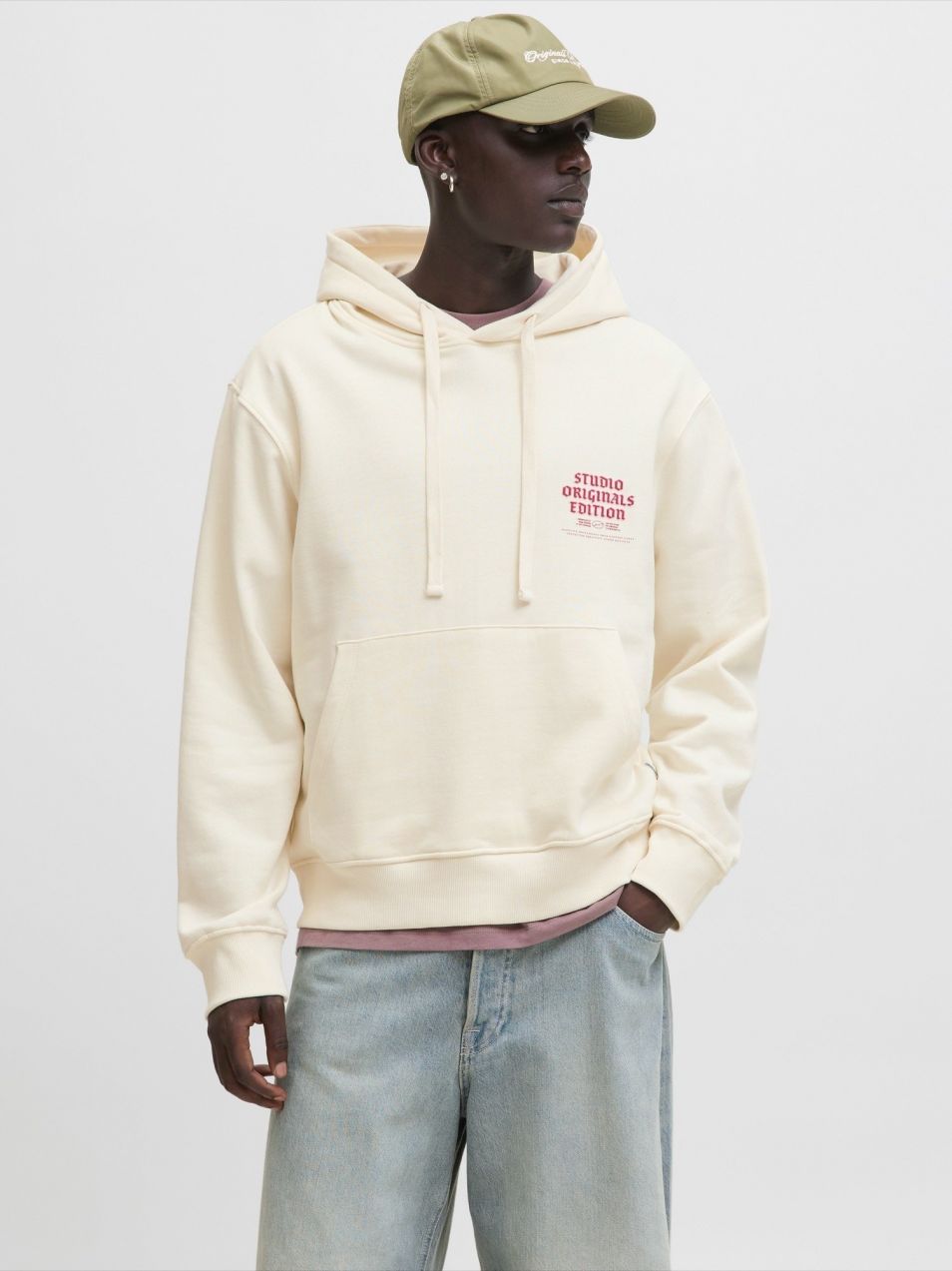 JACK & JONES Mikina 'JORMEADOWS'  ružová / tmavočervená / biela ako vlna