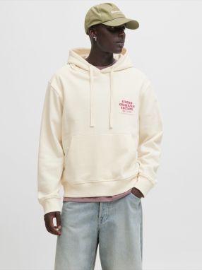 JACK & JONES Mikina 'JORMEADOWS'  ružová / tmavočervená / biela ako vlna