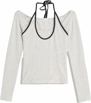 Bershka Tričko  svetlosivá / čierna