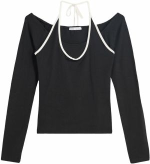 Bershka Tričko  čierna / biela