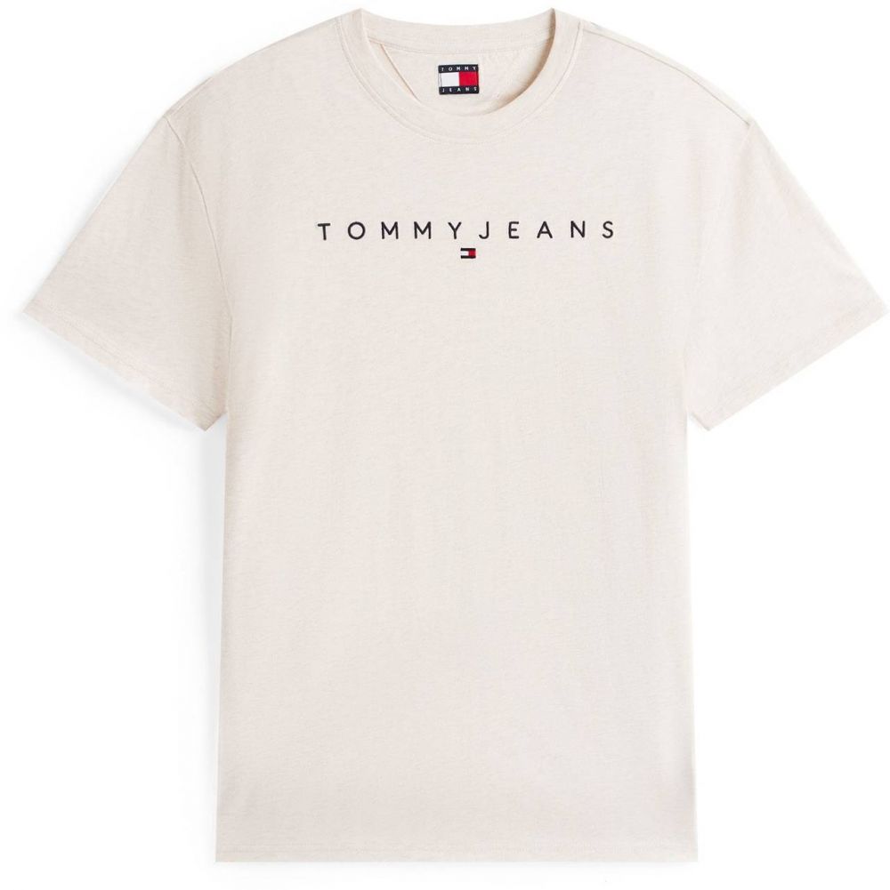 Tommy Jeans Tričko  béžová melírovaná / námornícka modrá