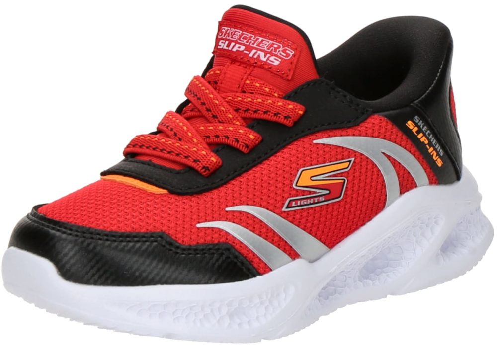 SKECHERS Tenisky 'METEOR-LIGHTS-BRISK'  striebornosivá / oranžová / červená / čierna