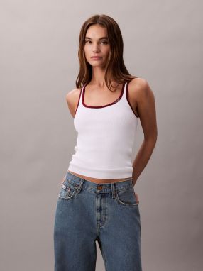 Calvin Klein Jeans Vyšívaný top  tmavočervená / biela