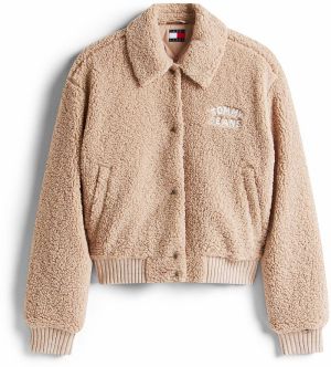 Tommy Jeans Flisová bunda  béžová / biela