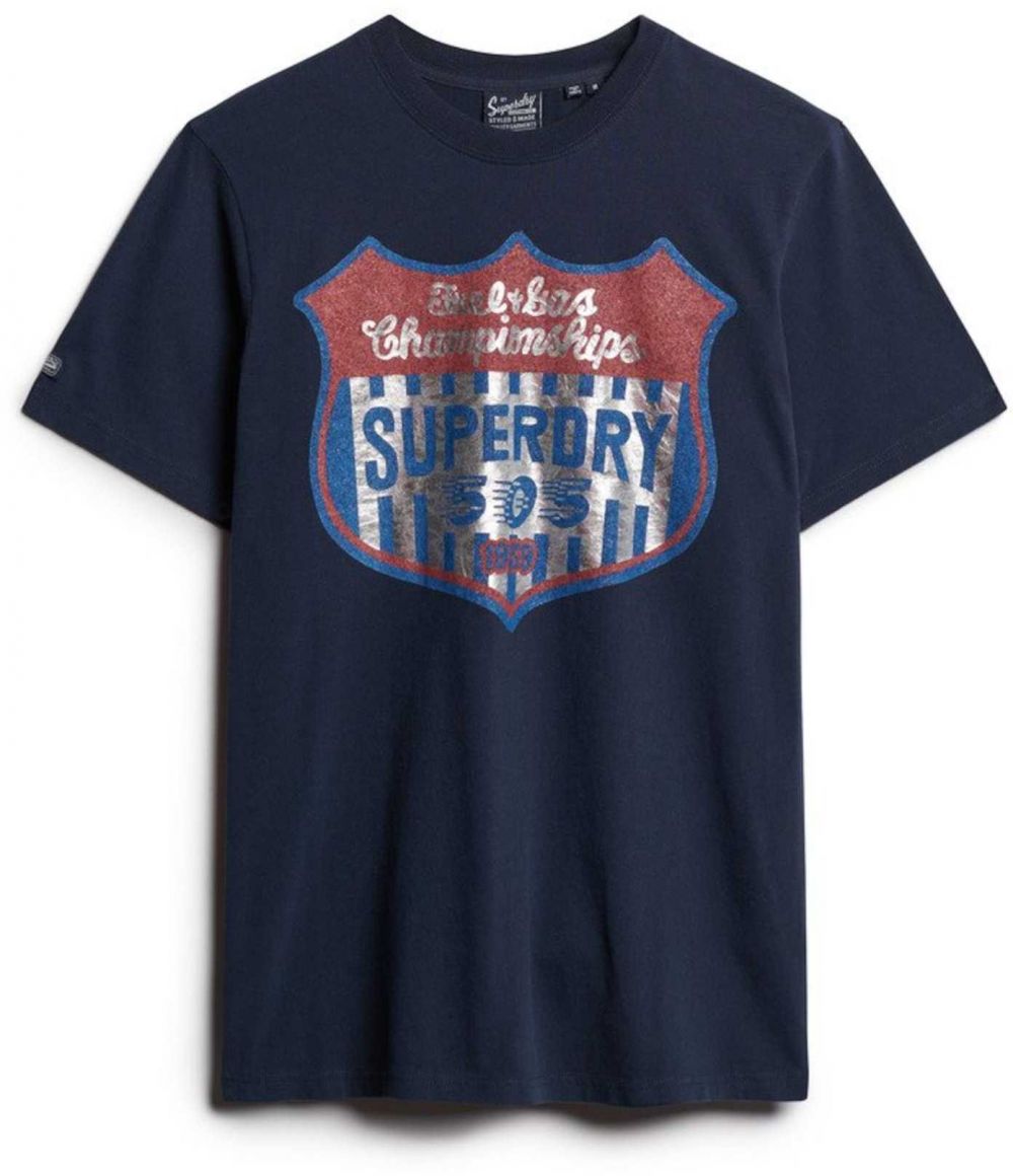 Superdry Tričko 'GASOLINE'  námornícka modrá / krvavo červená / strieborná